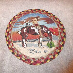 Native American End Of Trail Horse Mat Trivet Art Decor Earth Rugs Braided Jute